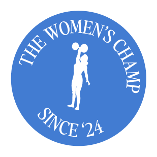 Logo with silhouette of a woman holding a trophy and text 'The Women's Champ Since '24' on a blue circle