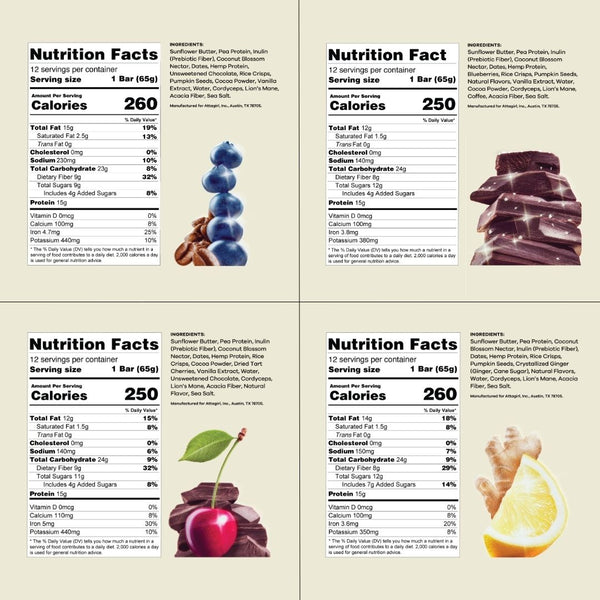 Attagirl protein bars variety pack nutrition panels