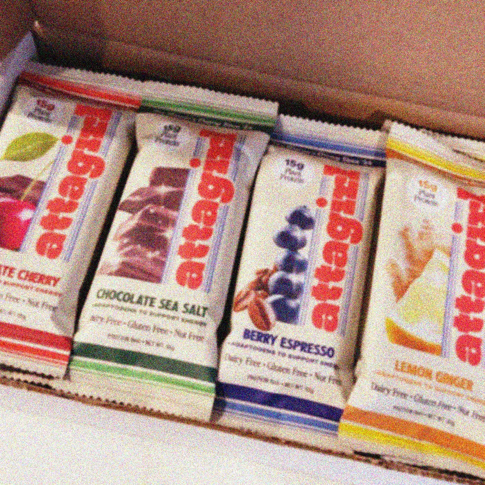 Attagirl variety pack shipper box with assorted protein bars – plant-based, nut-free, high protein