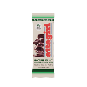 Attagirl chocolate sea salt protein bar wrapper – plant-based, nut-free bar for women