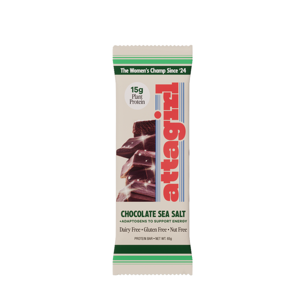 Attagirl chocolate sea salt protein bar wrapper – plant-based, nut-free bar for women