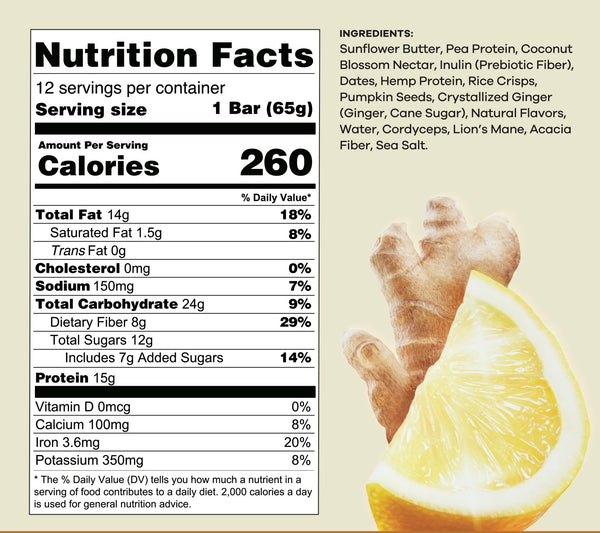 Lemon Ginger Protein Bar (9 Bars) | Vibrant Citrus + Sweet Spice